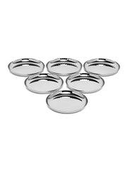 Chrome Stainless Steel Quarter Plate Set Of 6 - Rhythm Garden Series | Ribbed Pattern Glossy Finish | Salad & Snacks Plates - Flower Texture Plates | Serve Ware, Dinnerware & Tableware