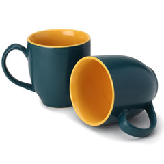 Ceramic Tea & Coffee Mug Set Of 2 - Large, 400ml Each, Teal | Ideal For Latte, Cappuccino, Green Tea, Hot Chocolate & Milk - Matte & Glossy Finish