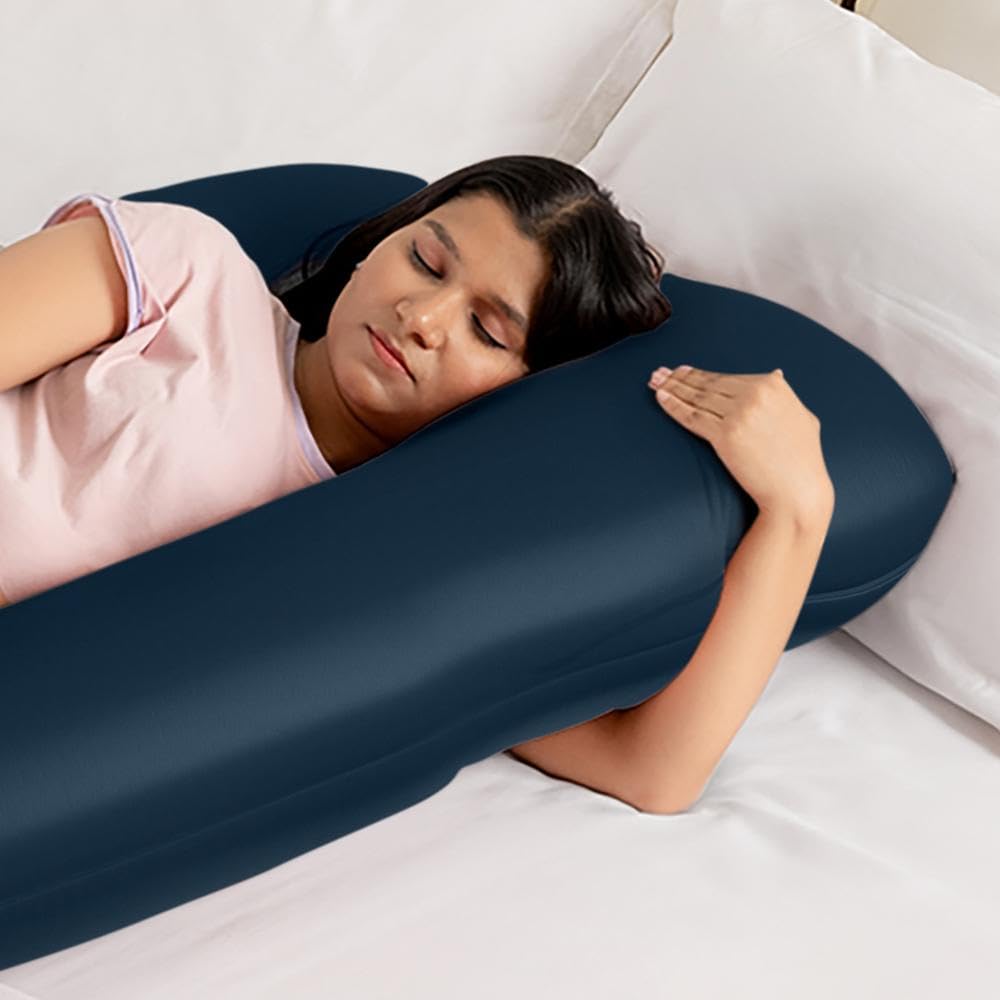 Pregnancy Pillow, G Shaped Pillow, Maternity Pillow For Sleeping - Navy Blue | 100% Cotton Pillow For Pregnant Mothers With Breathable & No Heat Fabric - Full Body Support For Better Sleep
