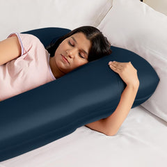 Pregnancy Pillow, G Shaped Pillow, Maternity Pillow For Sleeping - Navy Blue | 100% Cotton Pillow For Pregnant Mothers With Breathable & No Heat Fabric - Full Body Support For Better Sleep