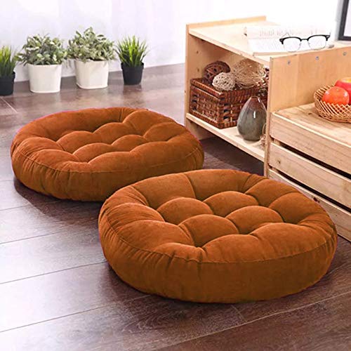 Round Velvet Floor Cushions Pillow For Living Room, Outdoor, Brown - 50 X 50 Cm | For Floor Cushions, Tatami Cushion, Patio Cushion, Balcony Cushion, Floor Seating, Soft Pillow - Pack Of 2