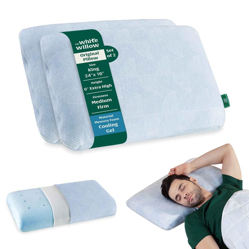 Memory Foam Pillow, Cervical Pillow For Sleeping, Sky-Blue - Standard Size - 6 Inch | Cool Gel Pillow For Neck & Shoulder Pain, Orthopedic Thick Pillow For Back, Stomach Sleepers - Set Of 2