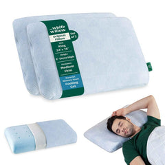 Memory Foam Pillow, Cervical Pillow For Sleeping, Sky-Blue - Standard Size - 6 Inch | Cool Gel Pillow For Neck & Shoulder Pain, Orthopedic Thick Pillow For Back, Stomach Sleepers - Set Of 2