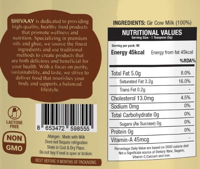 Natural Shudh Desi Bilona Ghee By Shivaay | Delicious & Nutrients Healthy Desi Ghee Good For Reduces Joint Pain | (400ml) 13.5 Ounce | Jar Pack