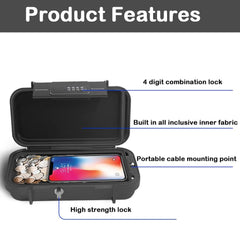 Cash Box With Combination Lock, Portable Safe Money Case With Handle & Cable, Security Lock Box, Colour - Black, Special Feature - Portable
