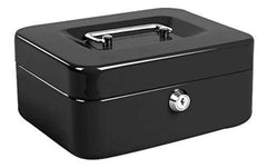 Cash Box, With Key Lock & Coin Try, Portable, 8" Inch Petty Cash Box, Money Safe Box | Colour - Black, Material - Alloy Steel