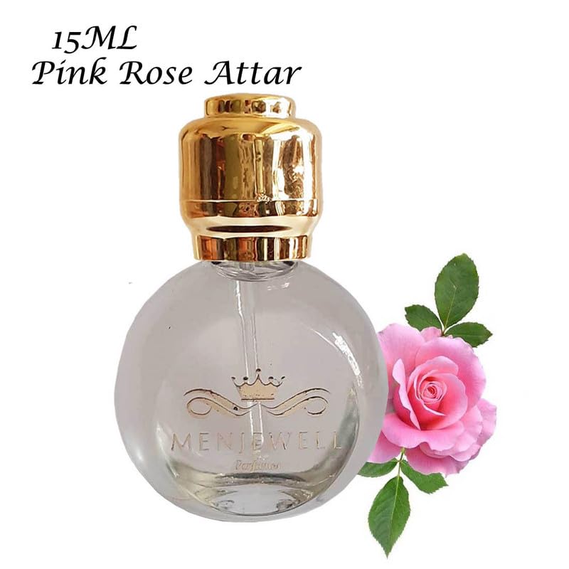 Menjewell Premium Pink Rose Attar Perfume 15ml 0.5 Fl.oz. Unisex Fragrance | Long Lasting | Alcohol-free