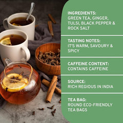 Handpick Vedic Detox Kahwa Green Tea With Rich Spice & Rocksalt - 100 Tea Bags | Blend Of 10 Real Ayurvedic Herbs - Tulsi, Ginger, Black Pepper, Clove, Nutmeg & Rock Salt | Medium Caffeine
