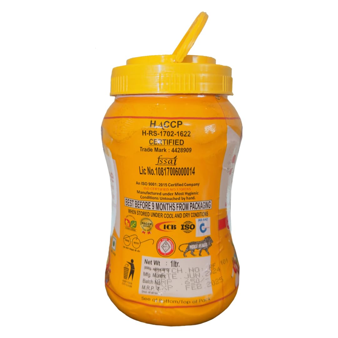 Natural Organic Cow Ghee By Shree Shakti Bhog | Vedic Bilona Method Delicious Danedar A2 Cow Desi Ghee Good For Sweets | (1 Litre) 33.8 Ounce | Tin Pack