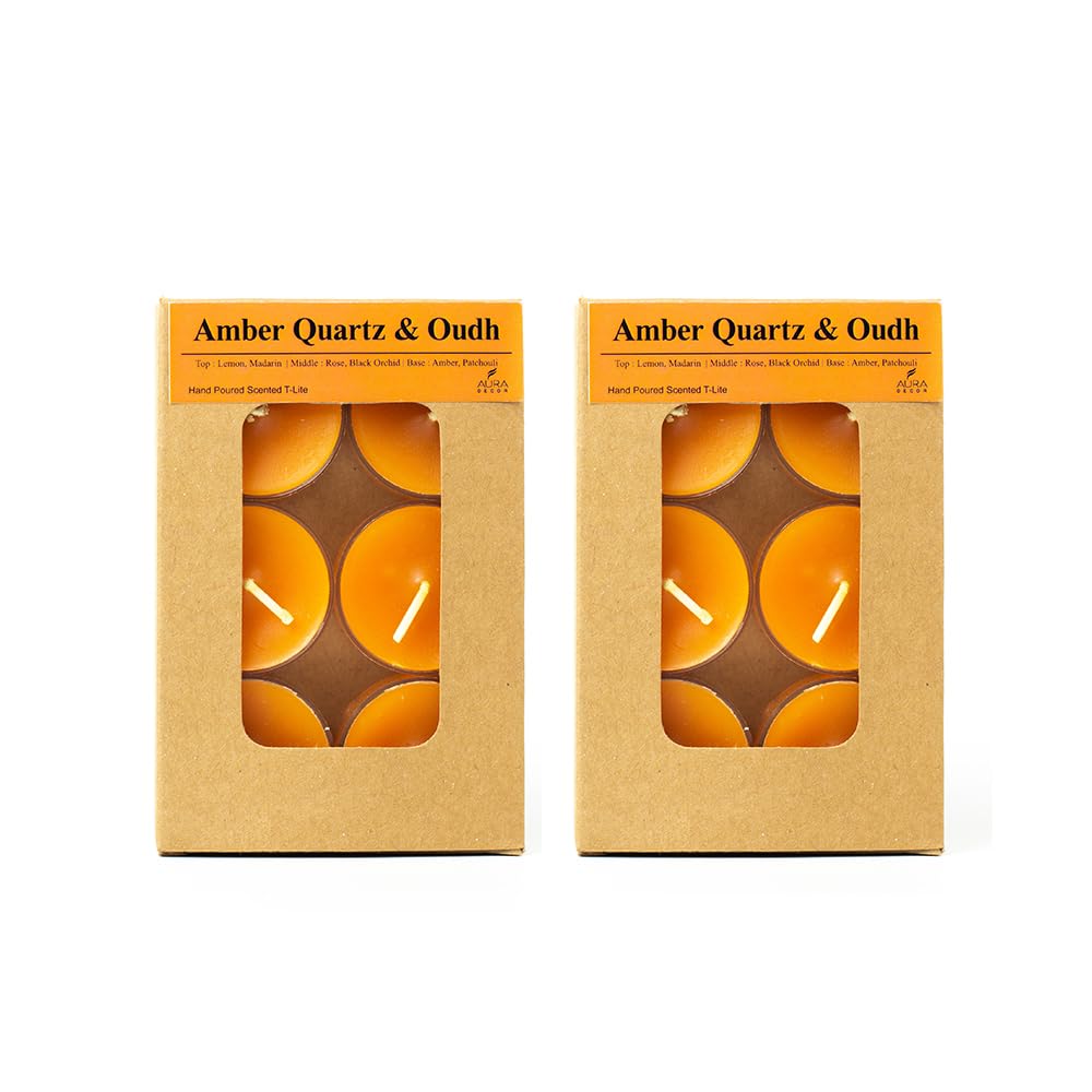 AMBER QUARTZ & OUDH | SOY WAX ACRYLIC TEALIGHT CANDLE PACK OF 12 | TIME 4 HOURS