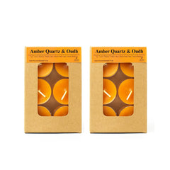 AMBER QUARTZ & OUDH | SOY WAX ACRYLIC TEALIGHT CANDLE PACK OF 12 | TIME 4 HOURS