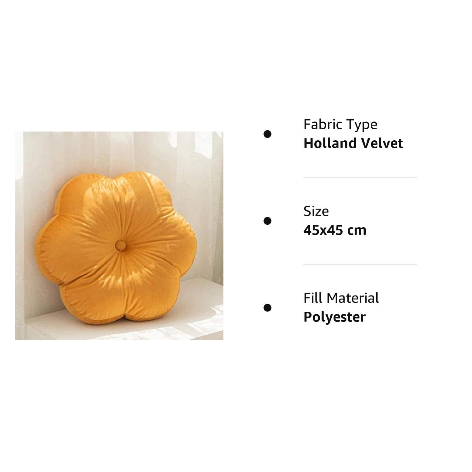 Flower Shaped Floor Cushion Pillow, For Kids Room, Living Room, Yellow - 16 X 16 Inch | Bedroom, Patio, Luxury Furnishing For Kids Room, Velvet Cushion, Washable - Pack Of 1