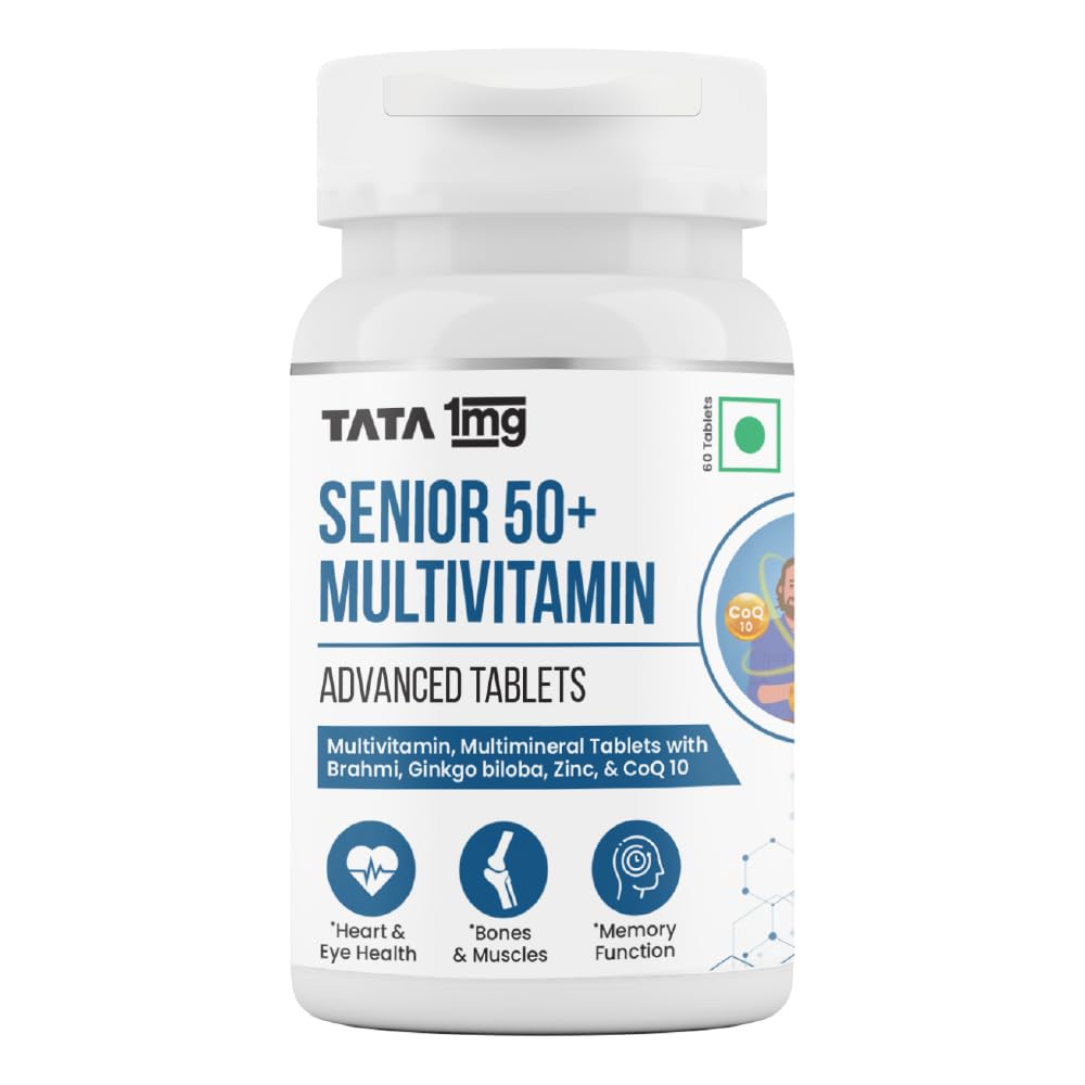Tata 1mg Senior 50+ Multivitamin & Multimineral Veg Tablet With Zinc, Vitamin C, D, Calcium, Supports Strength & Overall Health For Unisex | 60 Tablets , 100gm 0.2lbs