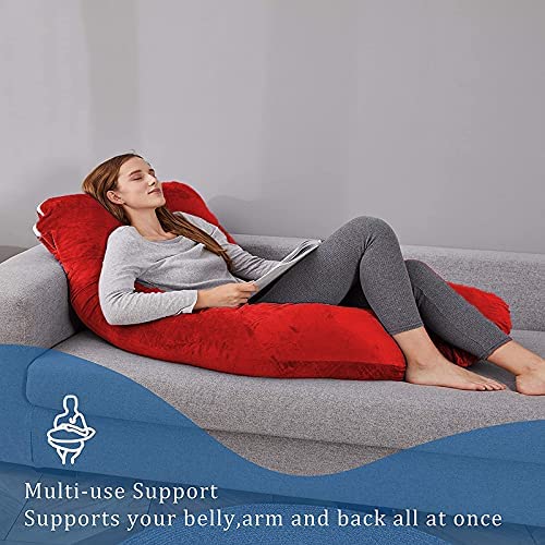 Pregnancy Pillow, Maternity Body Pillow For Sleeping, U Shaped Pillow, Red - 55 Inch | Full Body Pillow, Pregnancy Pillow For Pregnant Women, Support Belly & Back, Removable Velvet Cover
