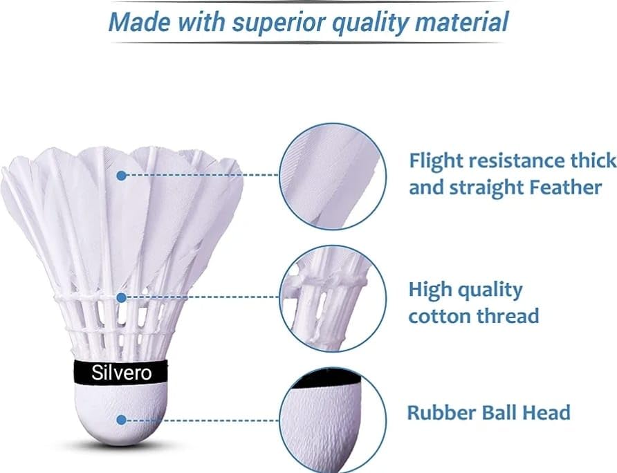 AEM Silvero Badminton Shuttlecock Straight Feather | Pack of 10 , White