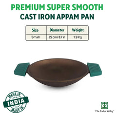 Super Smooth Black Cast Iron Appam Pan With Silicon Grip - 22cm, 8.7 Inch, 1.7 Kg | Gas Compatible, Pre-Seasoned, 100% Toxin-Free, Naturally Non-Stick, Long Lasting