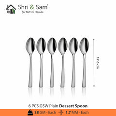 Stainless Steel GSW Plain Desert Spoon Set Of 6 Pieces, Silver | Rust Free & Dishwasher Friendly