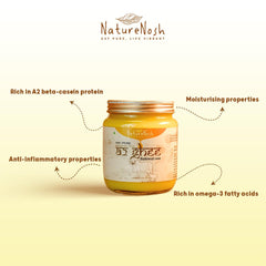 Pure Premium A2 Sahiwal Cow Desi Ghee By Nature Nosh | Natural & Healthy Vedic Bilona Method Curd Churned Cow Desi Ghee | (500ml) 16.9 Ounce | Jar Pack