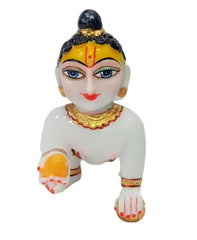 Laddu Gopal Idol With Heavy Dress, All Accessories, Brass, White Idol - Size No.6, Thakur Ji Murti, Occasion & Festivals, Janmashtami Specials, Bal Gopal Statue, Baby Krishna Idol