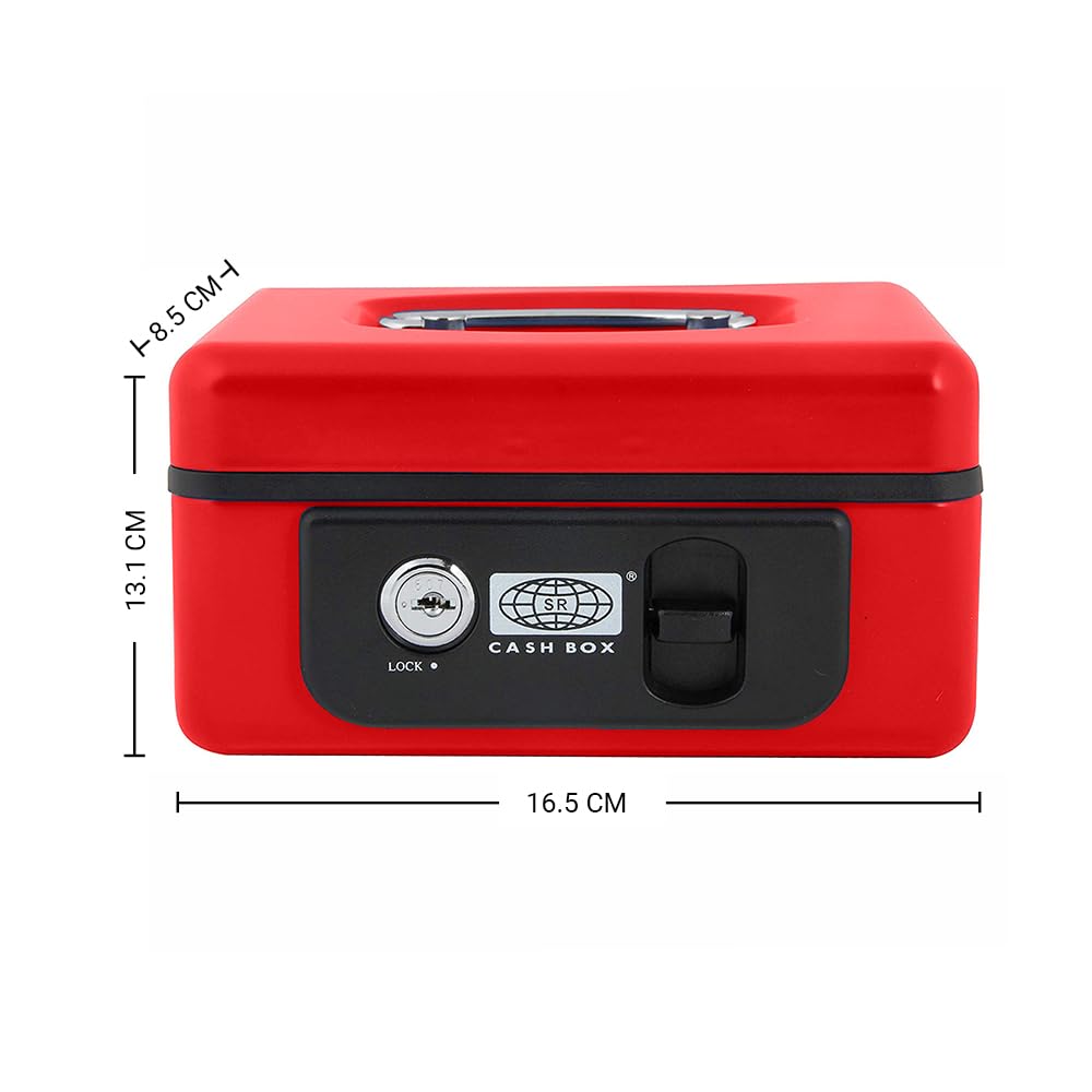 Imported Metal Cash Box With Dual Combination & Password Lock Small Size Money Box For Cash, Jewellery Safe Locker With Removable Plastic Coin Tray, Colour - Dark Grey, Material - Metal
