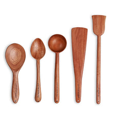 Brown Neem Wood Compact Flip, Spatula, Ladle For Cooking Dosa, Roti, Chapati | Kitchen Tools - No Harmful Polish, Naturally Non-Stick | Handmade Set Of 5