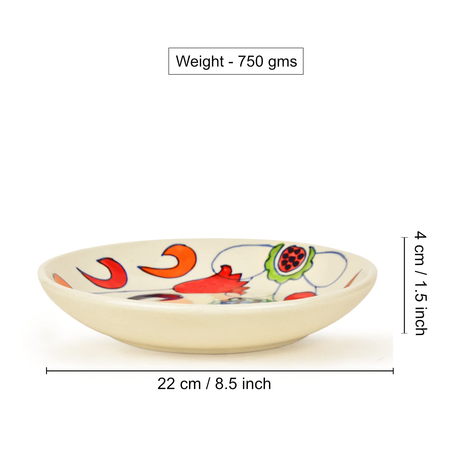 Hand Painted Chic & Sleek Ceramic Shallow Serving Bowl - 8.5 Inches, Multicolor | Salad Bowl, Pasta Serving Bowl - Snack Bowl