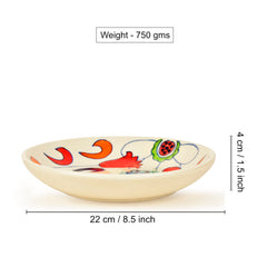 Hand Painted Chic & Sleek Ceramic Shallow Serving Bowl - 8.5 Inches, Multicolor | Salad Bowl, Pasta Serving Bowl - Snack Bowl