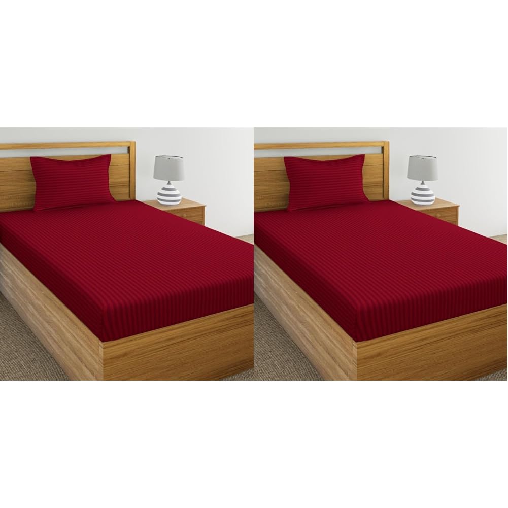 Cotton 2 Single Bedsheet With 4 Pillow Cover - 60 X 90 Inches, Maroon | Durable & Long-Lasting | Soft & Breathable Fabric | Comfortable For Daily Use