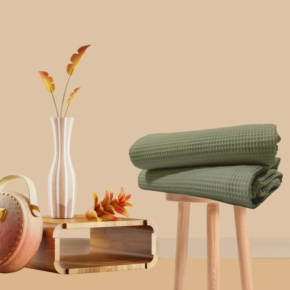 Enchant Home Pure Cotton Waffle Towel 400 Gsm | Lightweight Anti-Microbial & Water Absorbent Soft Touch Quick Drying Bath Towel | Sage Green