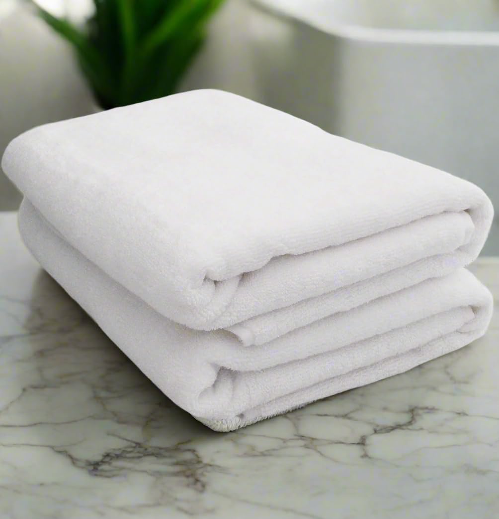 Heelium Bamboo Bath Towel 1200 Gsm | Ultra Absorbent 3x Softer Than Cotton Towels - White (Pack Of 2)