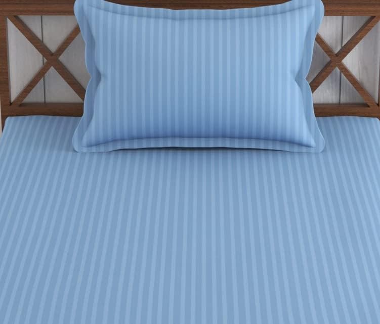 Elastic Fitted Cotton Single Bedsheet With One Matching Pillow Covers - 36 X 78 Inches, Sky Blue | Soft Touch, Comfortable & Breathable