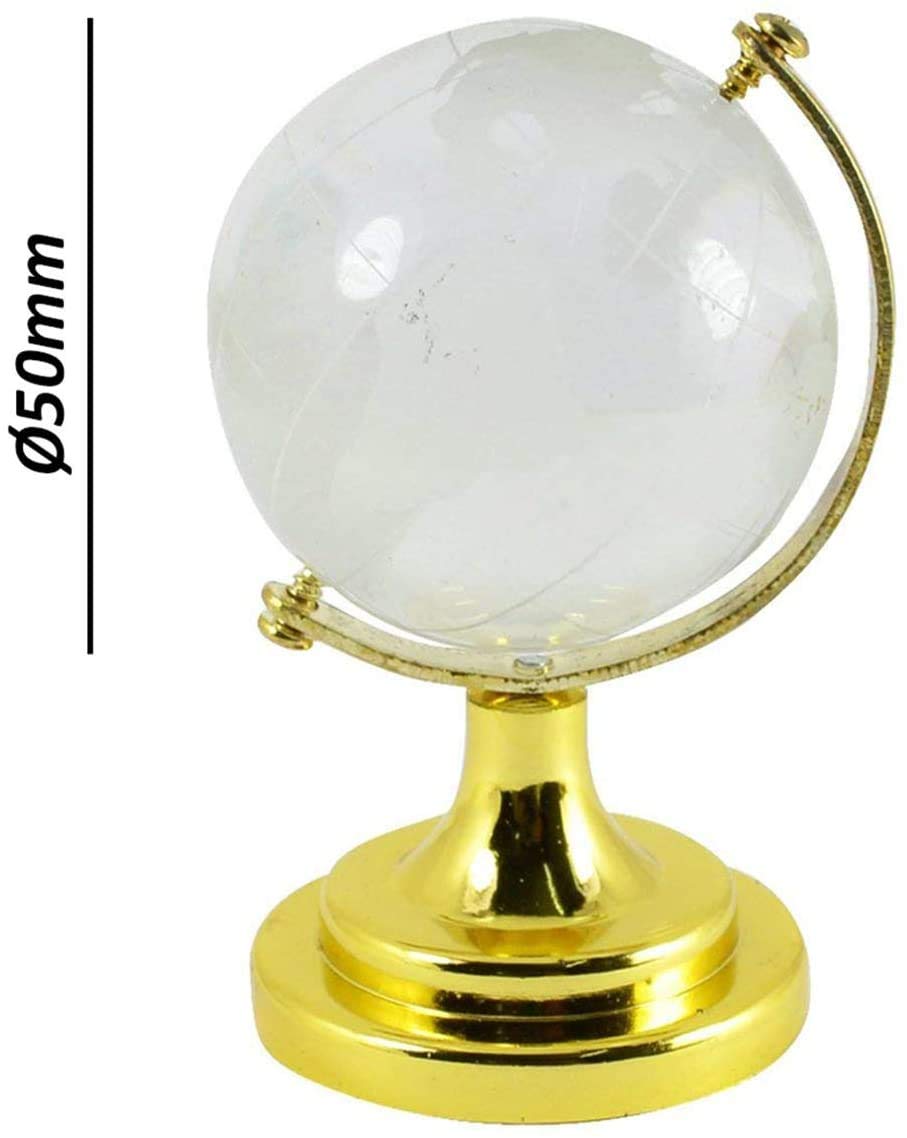 Feng Shui Small Glass Globe For Office Table World Map For Success & Prosperity (Silver - Gold) Ultimate Enhancer For Education Pack Of 1
