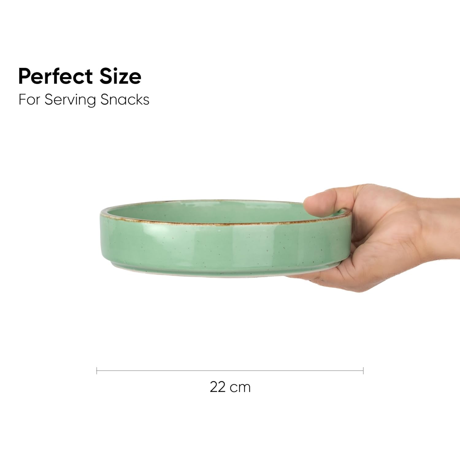Stackable Ceramic Pasta Bowl Set Of 2 Pieces - 22cm, Mint Speckle | Ceramic Pasta Plate With Matte Finish | Deep Plate - Ceramic Bowl | Pasta Serving Plate