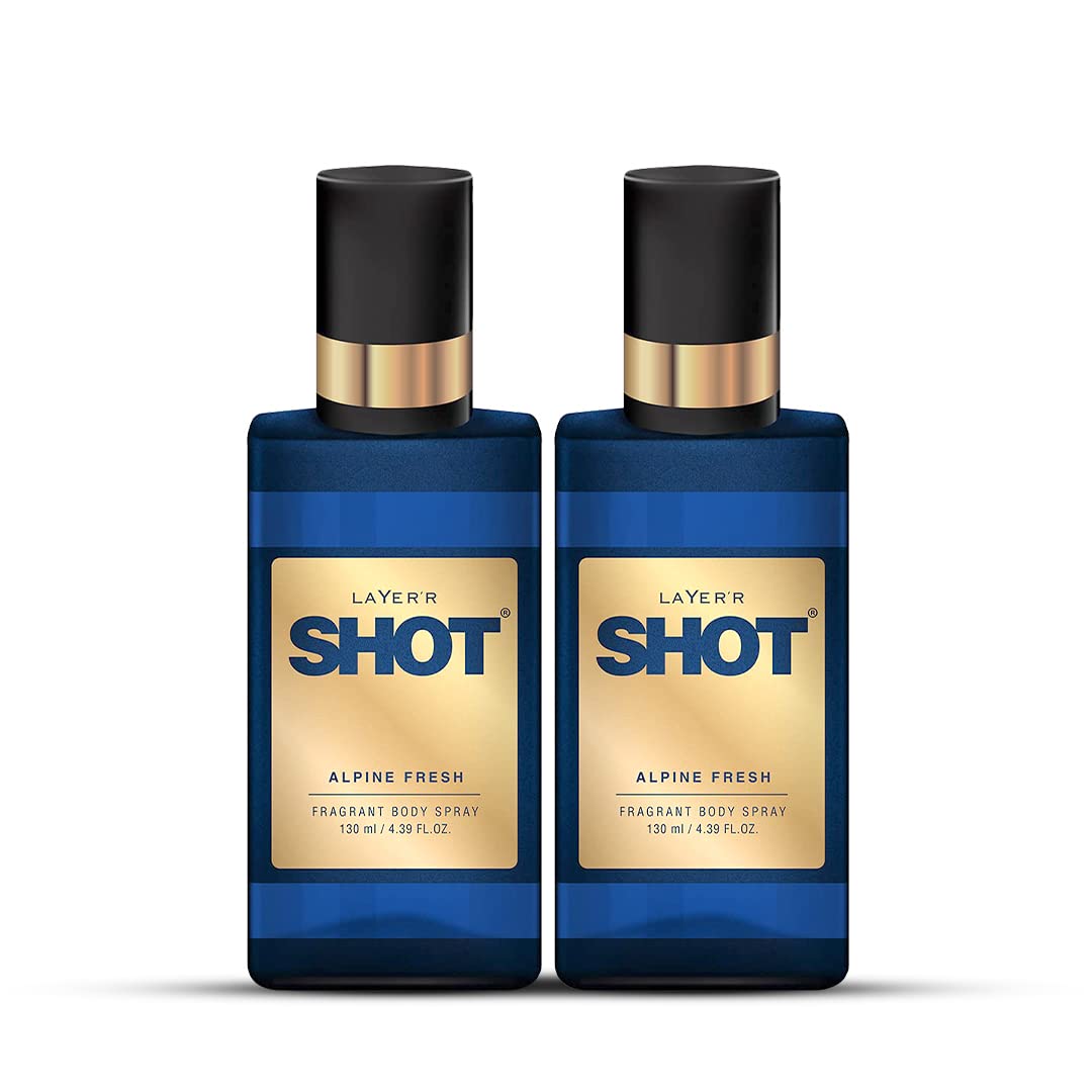 Layer'r Shot Alpine Fresh Fragrant Body Spray For Men | Long Lasting Fresh Fragrance 130ml 4.39 Fl.oz. Each Combo Of 2