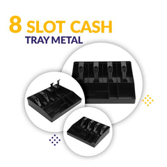 Abs Plastic Cash & Check Box, 4 Slots For Cash, Bills, Money & 4 Slots For Coins Cash Tray, 32.2 X 24.5 X 3.5 Cm, Colour - Black