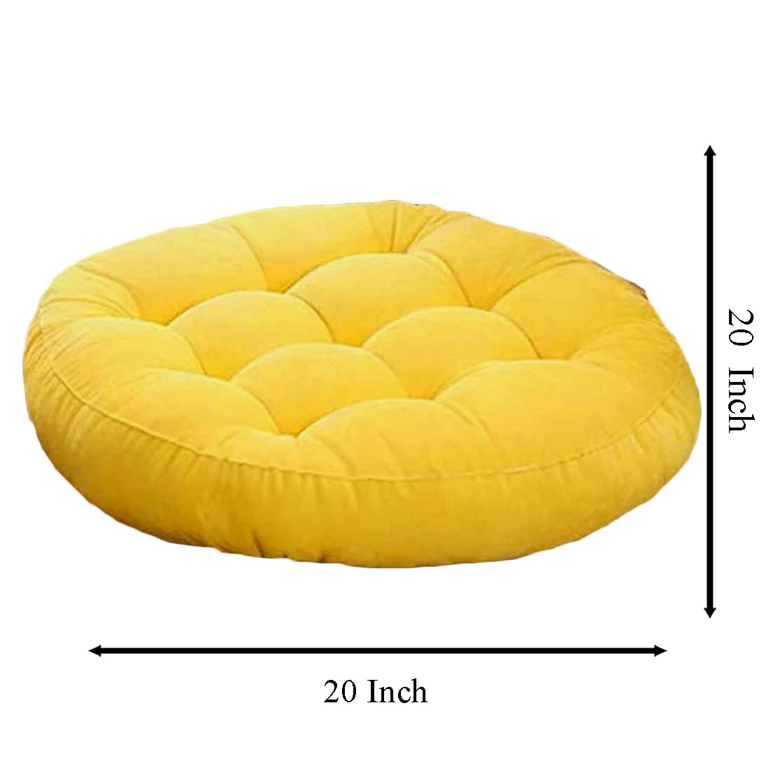 Polyester Round Velvet Floor Cushions Pillow For Living Room, Outdoor, Yellow - 50 X 50 Cm | For Floor Cushions, Tatami Cushion, Patio Cushion, Balcony Cushion, Floor Seating - Pack Of 2