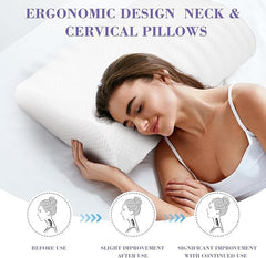 Memory Foam Pillow, Ergonomic Cervical Pillow, For Neck Support - White | Orthopedic Memory Foam Pillows, Supports Neck Pain & Shoulder Pain For Sleeping - Adjustable Pillow