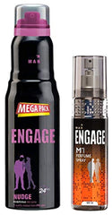 Engage Nudge Deodorant Spicy And Woody , 220ml 7.4 Fl.oz. & Engage M1 Perfume Spray Citrus And Woody , Skin Friendly , 120ml 4 Fl.oz. | Ideal For Men