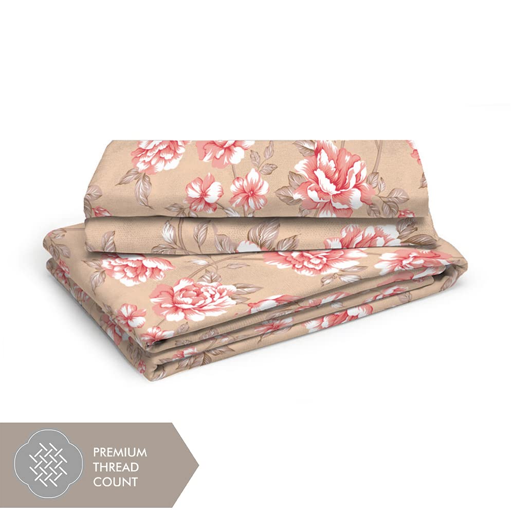 100% Cotton King Size Double Bedsheet Set With 2 Pillow Covers - 107 X 107 Inches, Beige | Good For Villas, Resorts, Guest Houses, & Daily Home Use