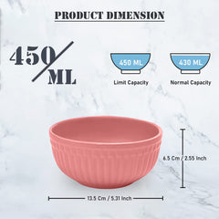 Ceramic “Strip” Hand Painted Multipurpose Serving Bowl Katoris Set Of 4 - 450ml Each, Pink | Cereal Bowl, Soup Bowl, Salad Bowl - Dishwasher & Microwave Safe