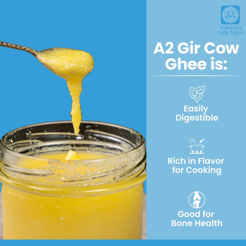 Pure Premium A2 Gir Cow Ghee By Mama'S Milk Farm | High In Protein Fiber Healthy Desi Ghee Good For Strong Bones | 3 Litre (1 Litr * 3) 101.4 Ounce | Jar Pack