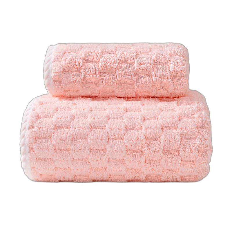 HomeCloud Microfiber Soft & Fuffy Bath & Face Towel 400 Gsm With Hanging Loop | 3x Softer Than Cotton Towels | Highly Absorbent Set Of 2 (Pink)