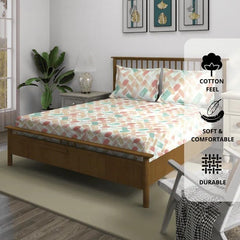 1 Bedsheet For Double Bed With 2 Pillow Covers - 90 X 100 Inches, Multicolor | Premium Cotton Material Double Bedsheet Queen Size | Skin Friendly & Long Lasting