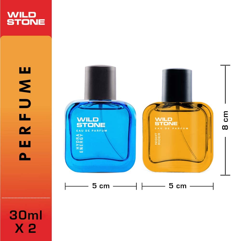 Wild Stone Hydra Energy & Night Rider  Mens Perfume 60ml 2.0 Fl.oz. Pack Of 2 | Long Lasting Perfume Gift Hamper