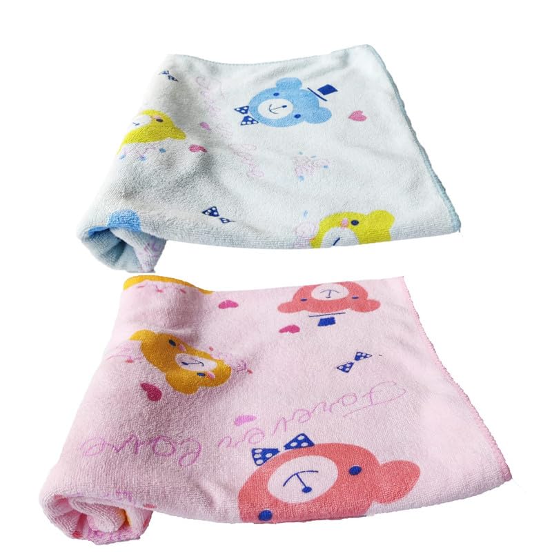 Teddyify Soft Cotton Baby Bath Towel 500 Gsm | Infants, New Born Babies Towel High Absorbent, Soft Cotton Premium Washcloth (Pink & Blue) - Pack Of 2