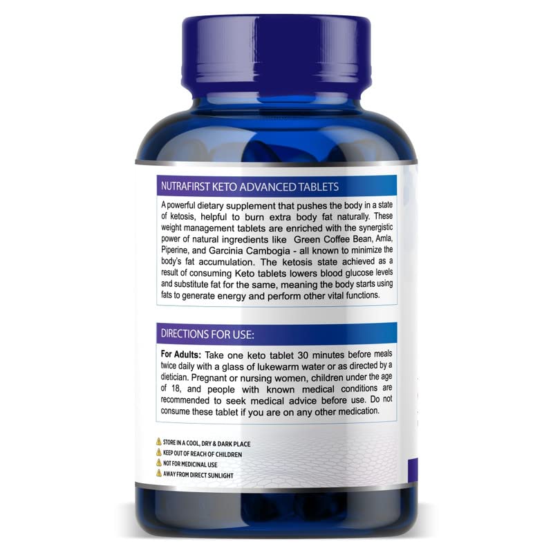Nutrafirst Keto Advanced Tablets For Men & Women With Garcinia Cambogia & Green Coffee Extract, Gluten - Free, Loss For Weight Management, Energy Boost | 60 Tablets 100gm 0.2lbs