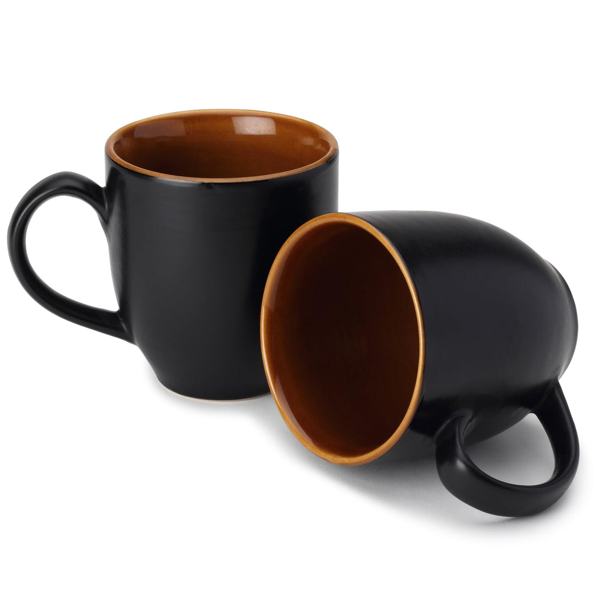 Ceramic Tea & Coffee Serving Mug Set Of 2 - Large, 400ml Each, Black | Ideal For Latte, Cappuccino, Hot Chocolate & Milk - Microwave & Dishwasher Safe | Matte & Glossy Finish