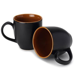 Ceramic Tea & Coffee Serving Mug Set Of 2 - Large, 400ml Each, Black | Ideal For Latte, Cappuccino, Hot Chocolate & Milk - Microwave & Dishwasher Safe | Matte & Glossy Finish