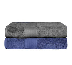 Fresh From Loom Luxury Edition Egyptian 100% Pure Cotton Bath Towel 1200 Gsm | High Water Heavy Soft Dual Stitched Bath Towel (Blue & Grey) - 2 Pcs