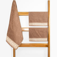 Rangoli 100% Cotton Fibre 2 Hand & 1 Bath Towel 1100 Gsm | Highly Durable & Absorbent Towel | Skin-Friendly & Quick Drying Luxury Towels (Golden Brown) - Pack Of 3